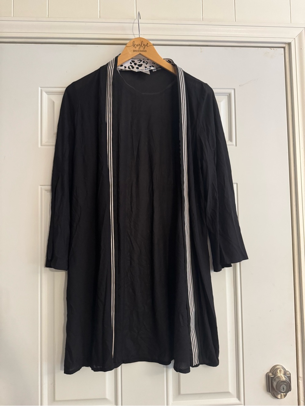 Peter Nygard Black Cardigan with White Leopard Trim